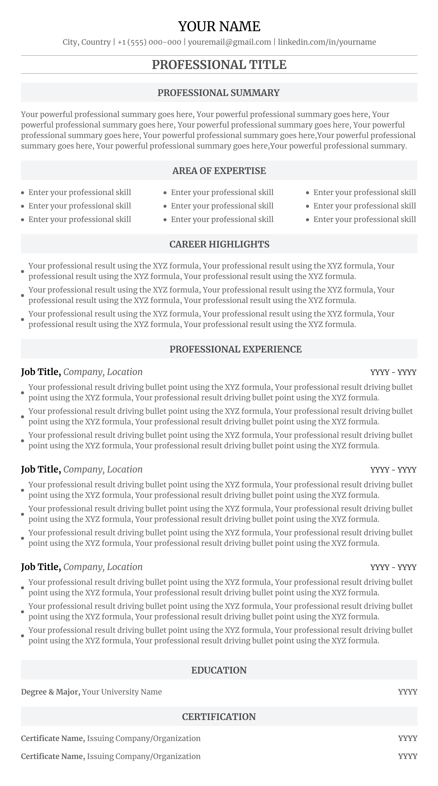 Professional resume template
